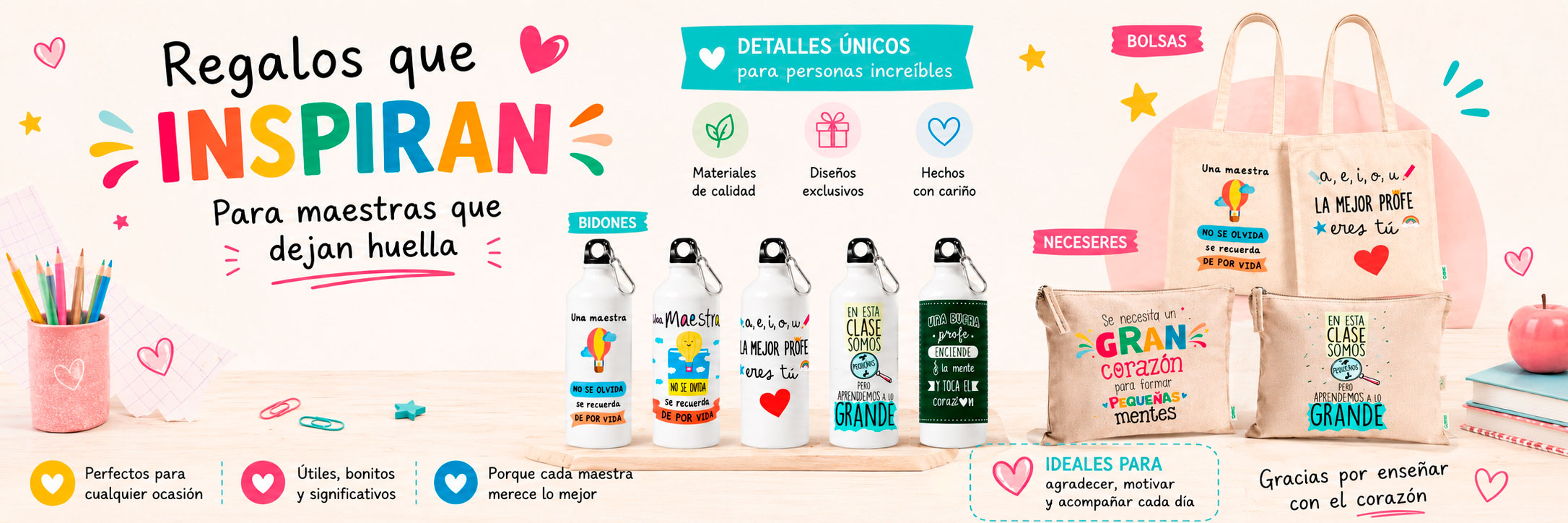 Colección de regalos personalizados para profesoras y maestras en Canarias